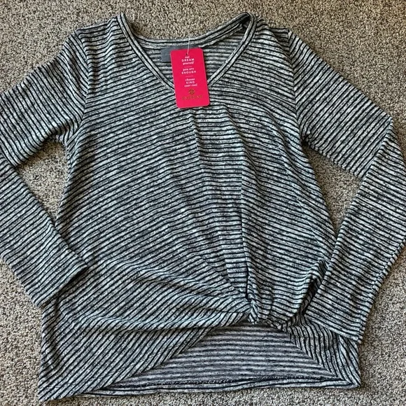 Sunday in Brooklyn Womens Twist Hem Top M Medium Black White Stripe Long… - Picture 2 of 7
